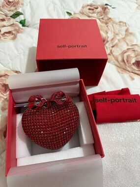 Self-Portrait Red Crystal Heart bag with Bow Detail NWT